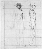 Vorschaubild von Proportionsstudie einer Frau, in Vorder- und rechter Seitenansicht.