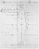 Vorschaubild von Proportionsstudie einer Frau mit ausgestrecktem rechten Arm, von vorn.