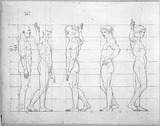 Vorschaubild von Fünf Proportionsstudien nach einer antiken männlichen Statue nach rechts und links.