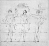 Vorschaubild von Proportions- und Kopfstudien nach einer antiken männlichen Statue, von vorn.