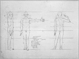 Vorschaubild von Proportionsstudien eines Mannes, Seiten-, Vorder- und Rückenansicht.