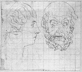 Vorschaubild von Weiblicher Kopf (Faustina?), im Profil nach rechts und Kopf des Homer, en face.