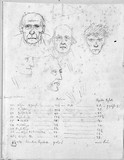 Vorschaubild von Fünf männliche Physiognomiestudien.
verso: schriftliche Notizen.