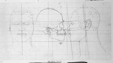 Vorschaubild von Kopfstudien nach dem sog. Caffern-Prinzen, Bildnis en face und im Profil nach links, dazwischen Schädelskelett.