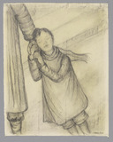 Illustration zu Tschechow, "Die Austern" (ein Kind sich an jemand anlehnend)