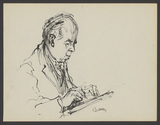 Portrait Ernst Gombrich am Schreibpult.