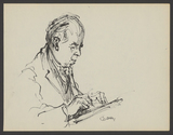 Vorschaubild von Portrait Ernst Gombrich am Schreibpult.
